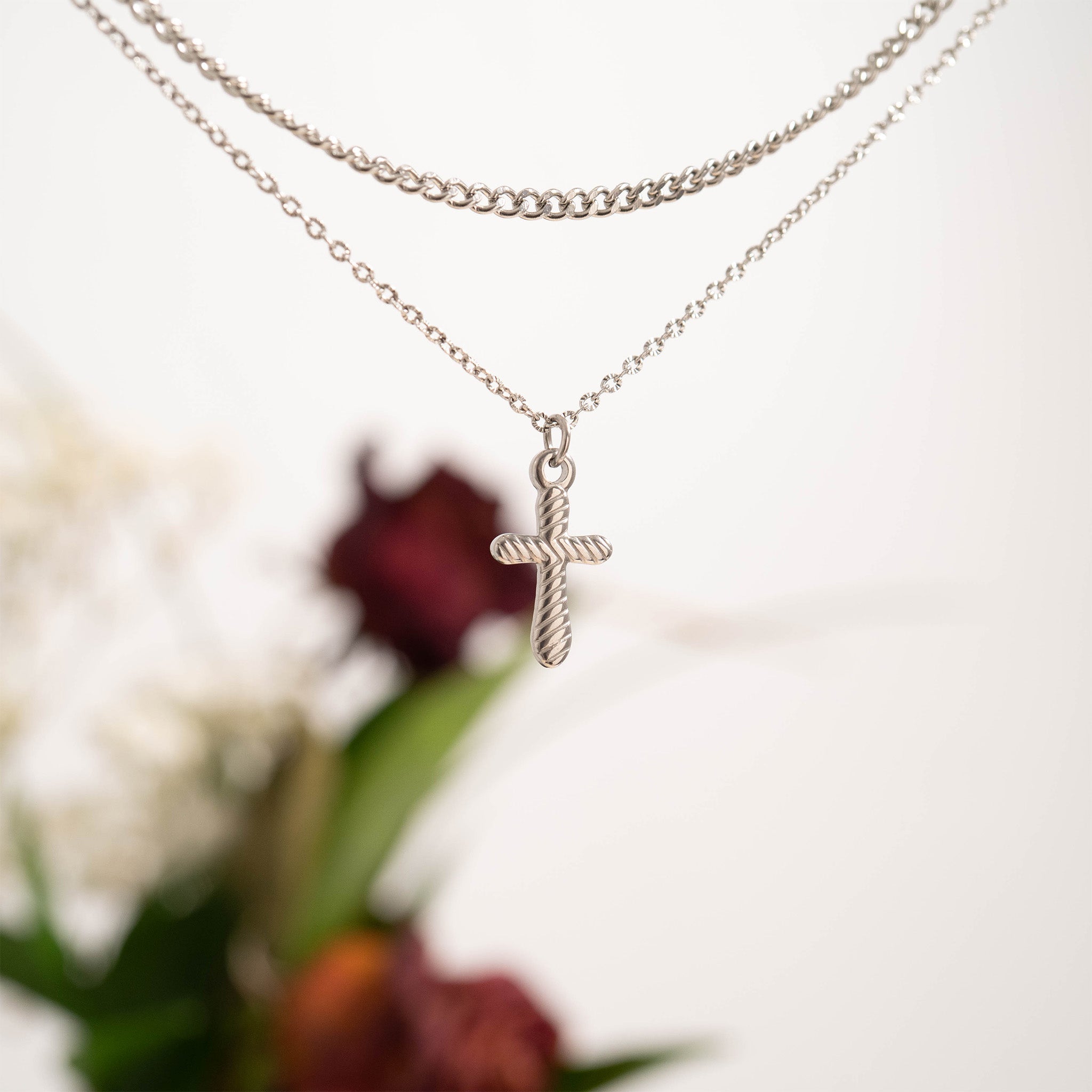 18K Gold Cross Charm – Textured Stainless Steel Pendant | Faith Symbol Pendant - charm | Sunflower Soul Boutique