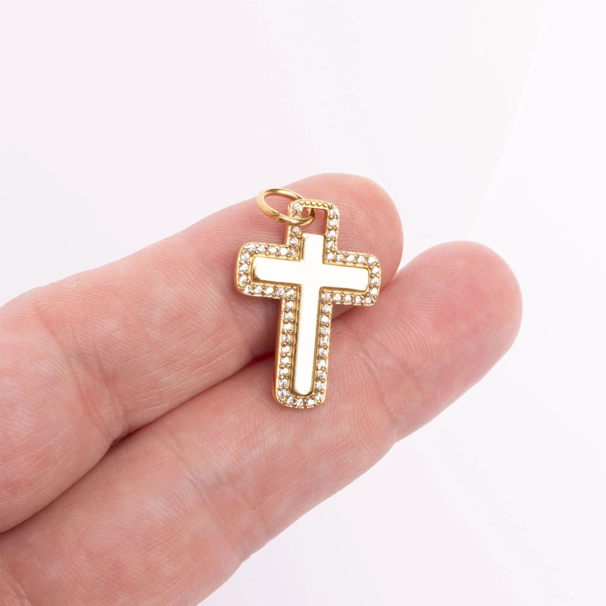 18K Gold Cross Charm – Waterproof Stainless Steel Pendant with Cubic Zirconia Border - Charms | Sunflower Soul Boutique