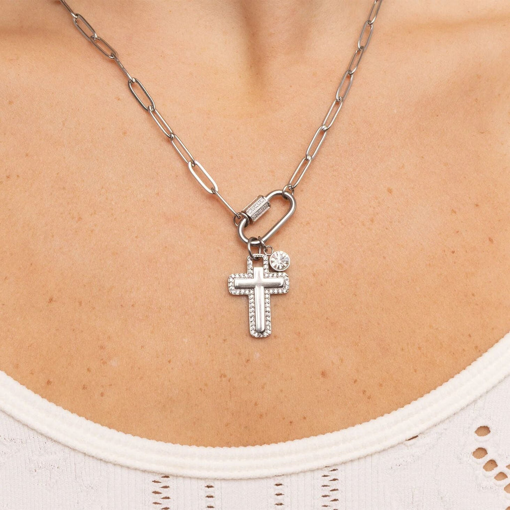 18K Gold Cross Charm – Waterproof Stainless Steel Pendant with Cubic Zirconia Border - Charms | Sunflower Soul Boutique