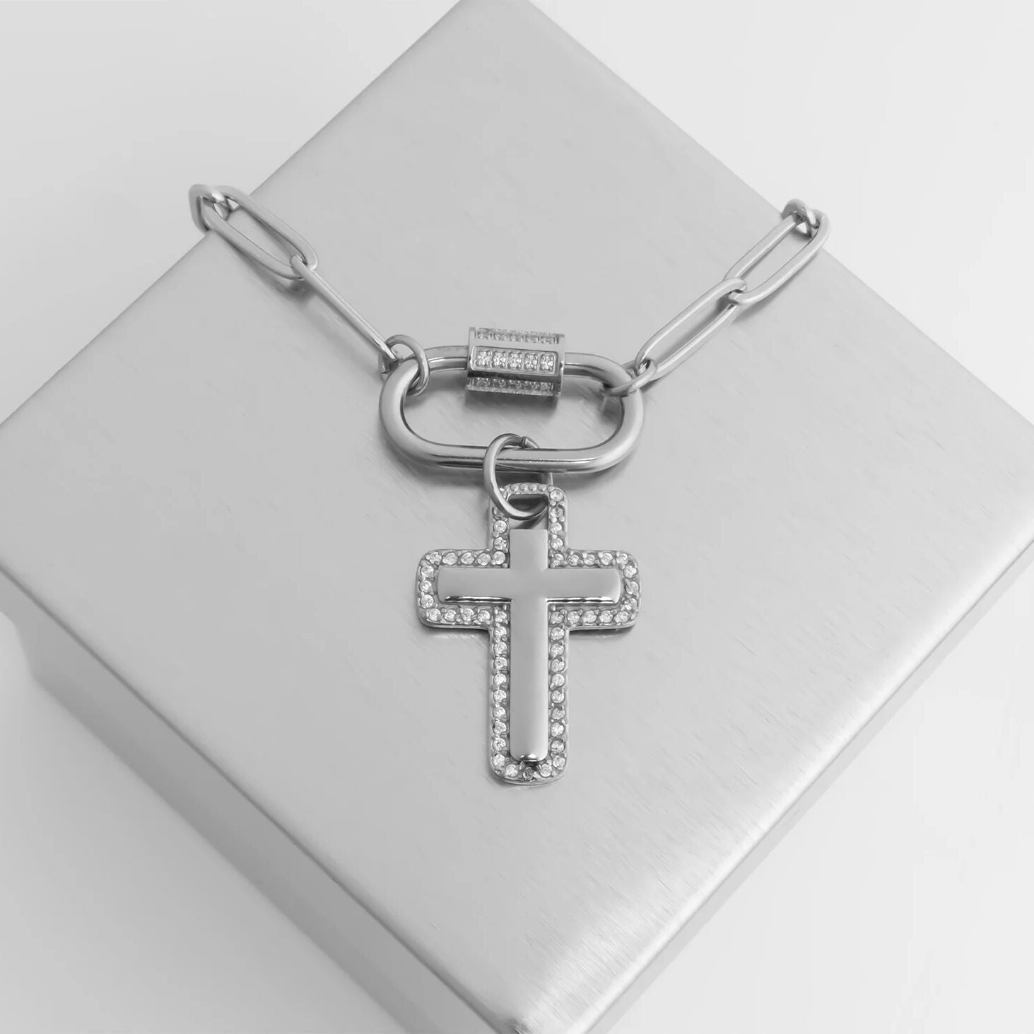 18K Gold Cross Charm – Waterproof Stainless Steel Pendant with Cubic Zirconia Border - Charms | Sunflower Soul Boutique