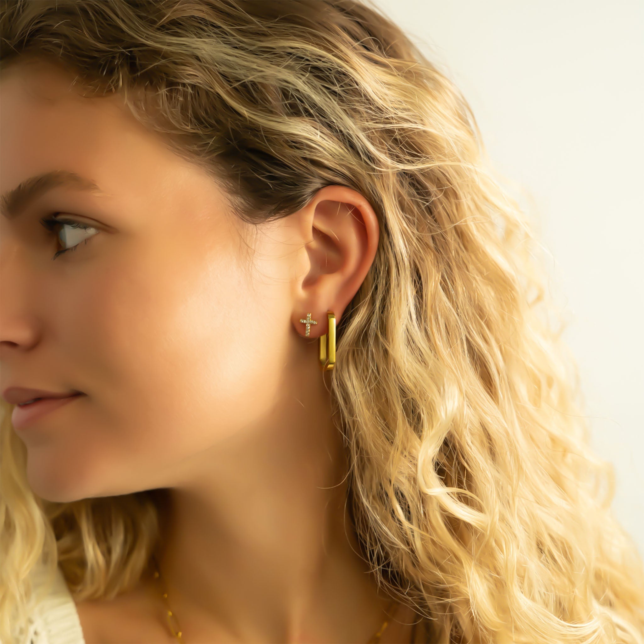 18K Gold Cross Earrings – Hypoallergenic Gold Plated Stone Studs Jewelry - Earring | Sunflower Soul Boutique