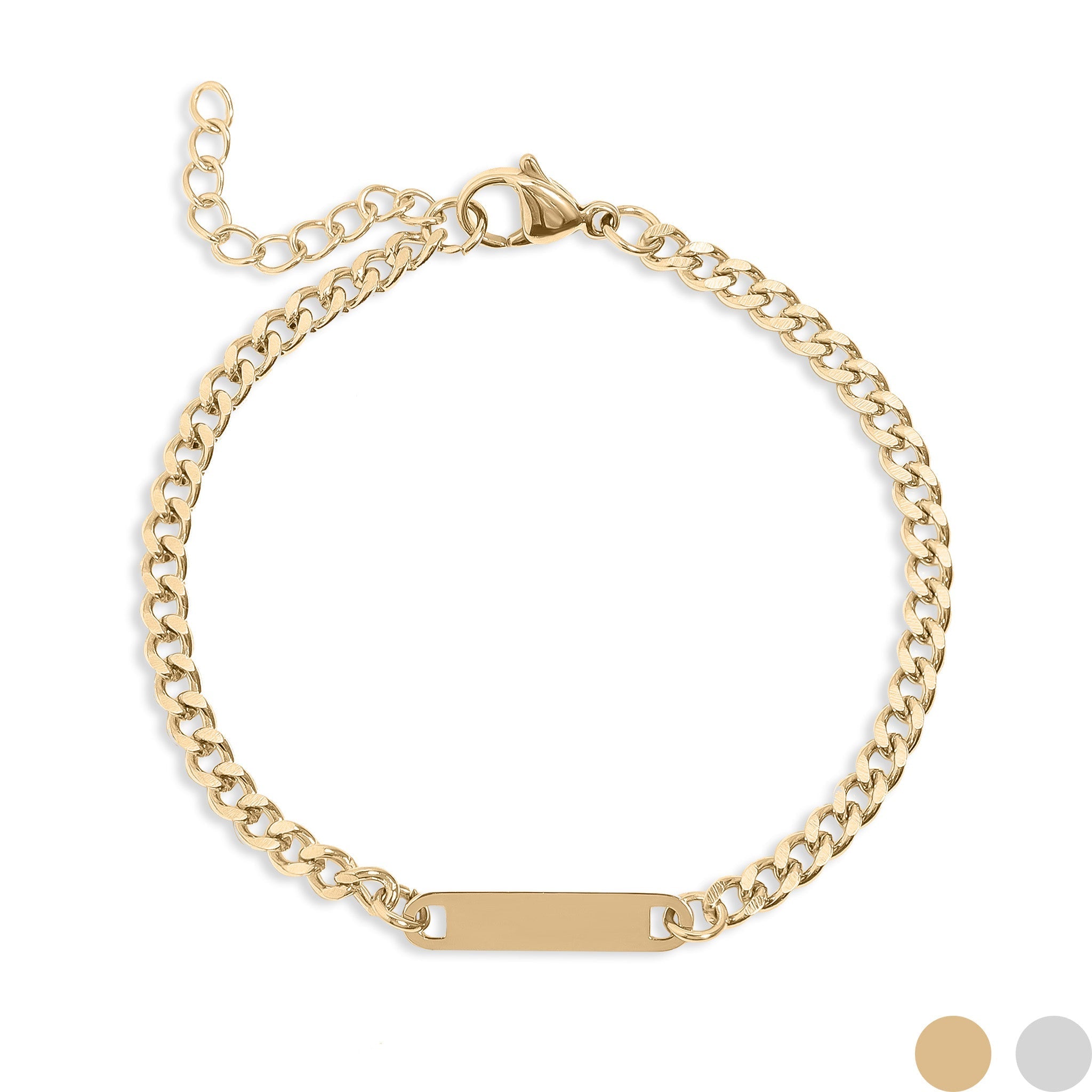 18K Gold Curb Bracelet – Adjustable Stainless Steel Chain With Engraving Bar Jewelry - Bracelets | Sunflower Soul Boutique