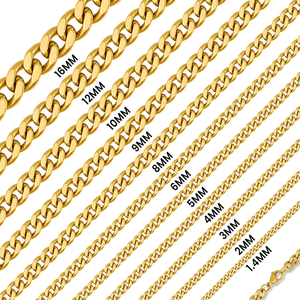 18K Gold Curb Chain – Diamond Cut Flat Stainless Steel Necklace with Lobster Claw Clasp - Chain | Sunflower Soul Boutique