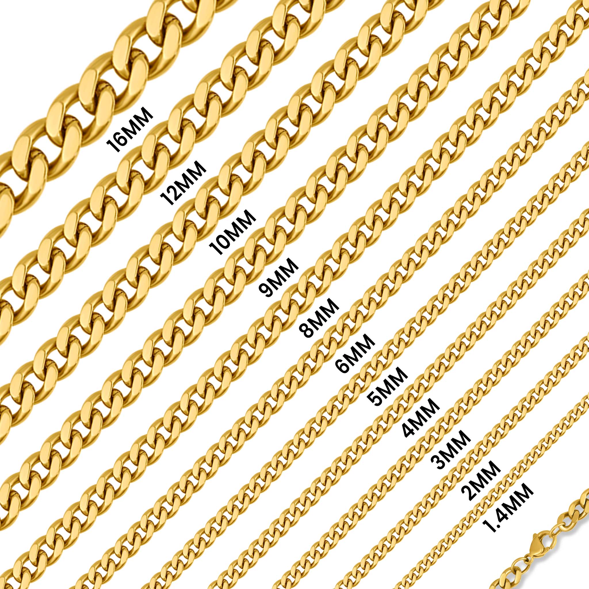 18K Gold Curb Chain – Diamond Cut Flat Stainless Steel Necklace with Lobster Claw Clasp - Chain | Sunflower Soul Boutique