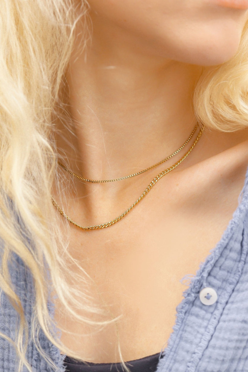 18K Gold Curb Chain – Diamond Cut Flat Stainless Steel Necklace with Lobster Claw Clasp - Chain | Sunflower Soul Boutique