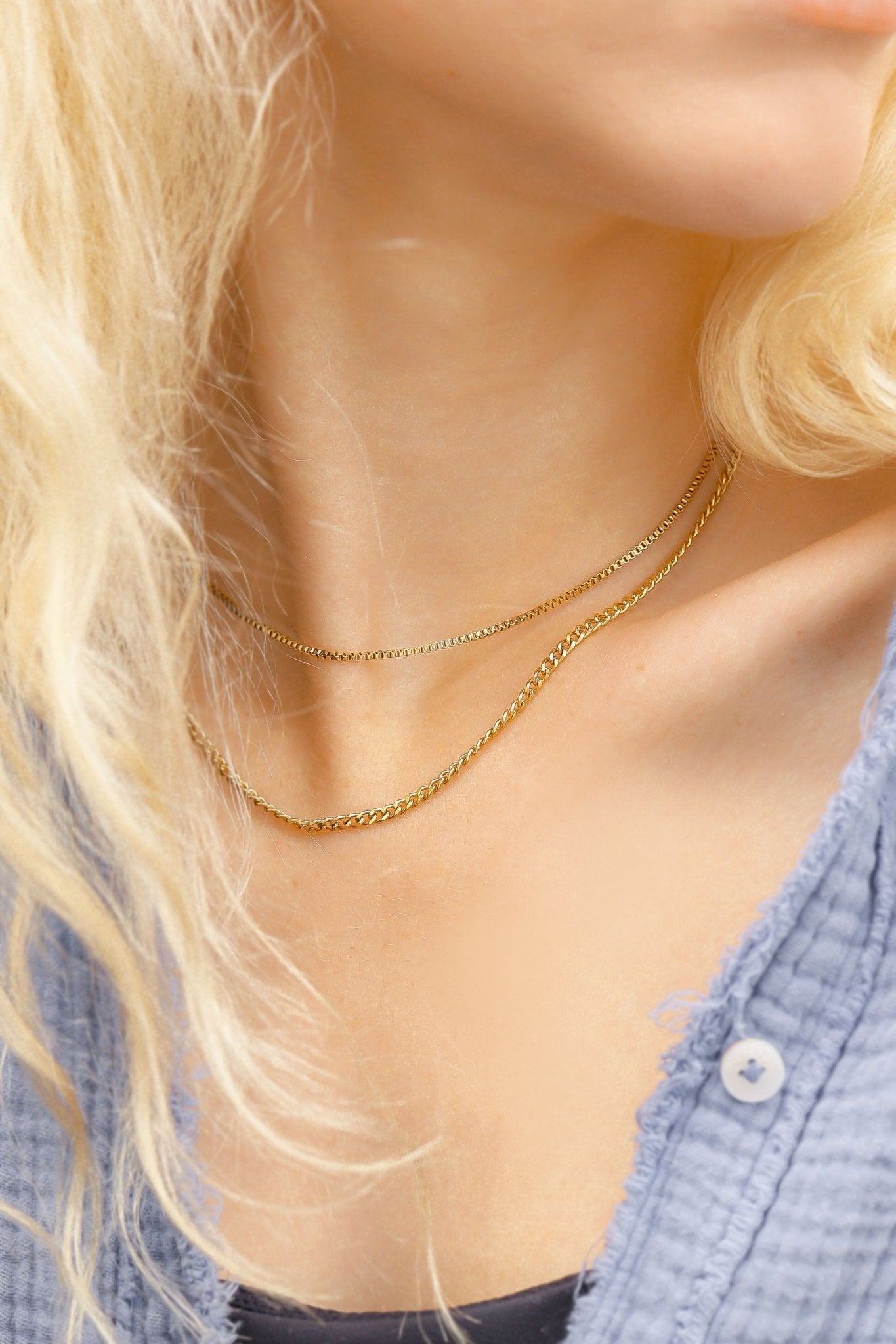 18K Gold Curb Chain – Diamond Cut Flat Stainless Steel Necklace with Lobster Claw Clasp - Chain | Sunflower Soul Boutique