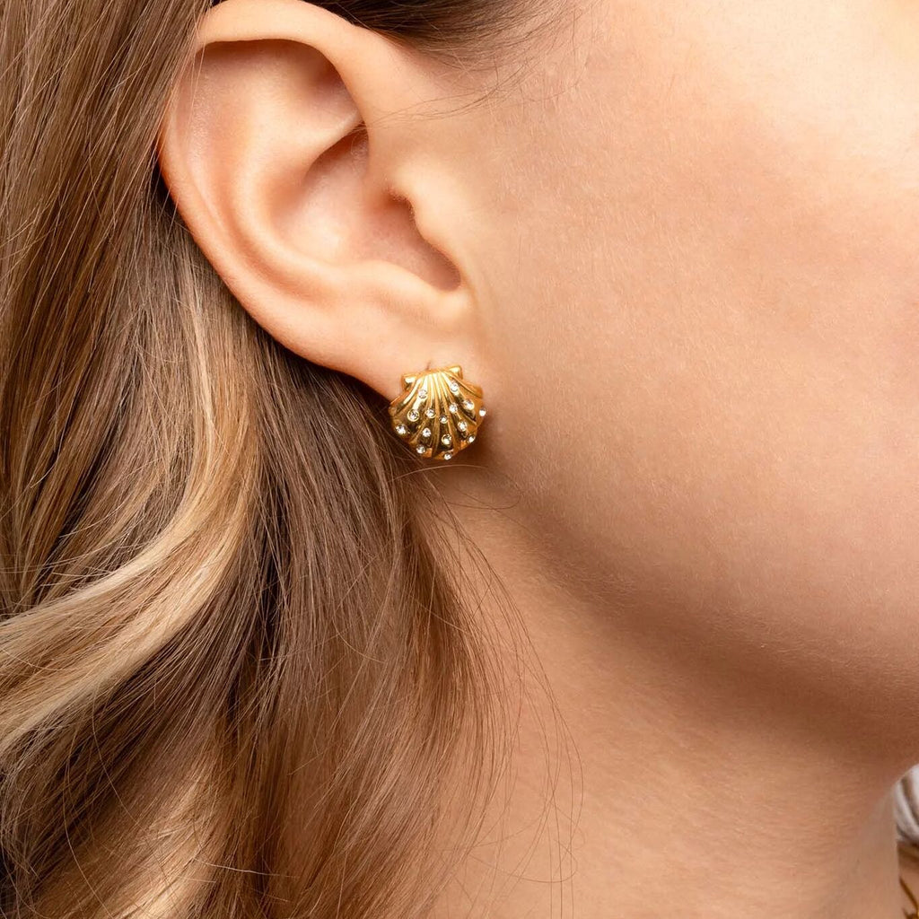 18K Gold Earrings – Hypoallergenic Stainless Steel Studs with Iridescent Shell - Earring | Sunflower Soul Boutique