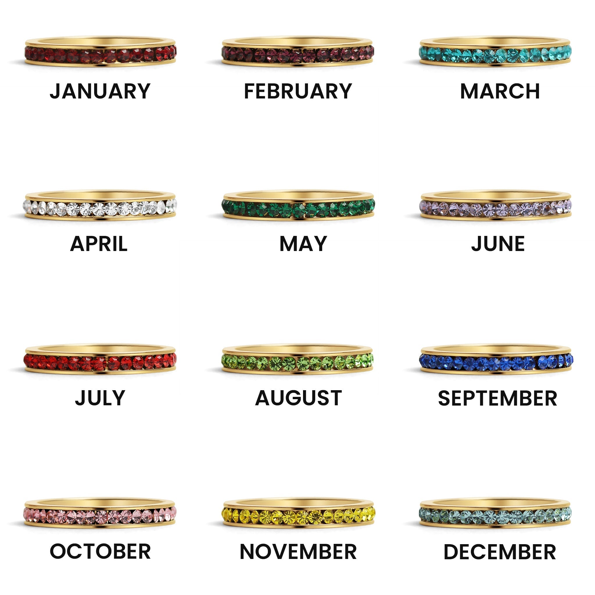 18K Gold Eternity Ring – Hypoallergenic Birthstone CZ Channel Set Jewelry - Ring | Sunflower Soul Boutique