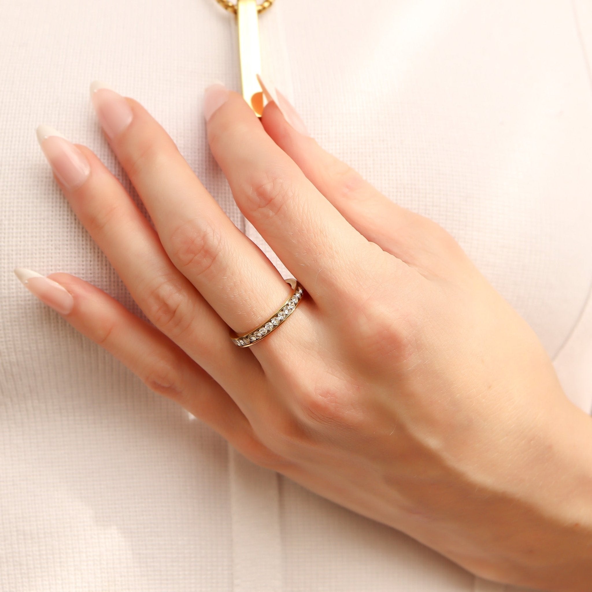 18K Gold Eternity Ring – Hypoallergenic Birthstone CZ Channel Set Jewelry - Ring | Sunflower Soul Boutique