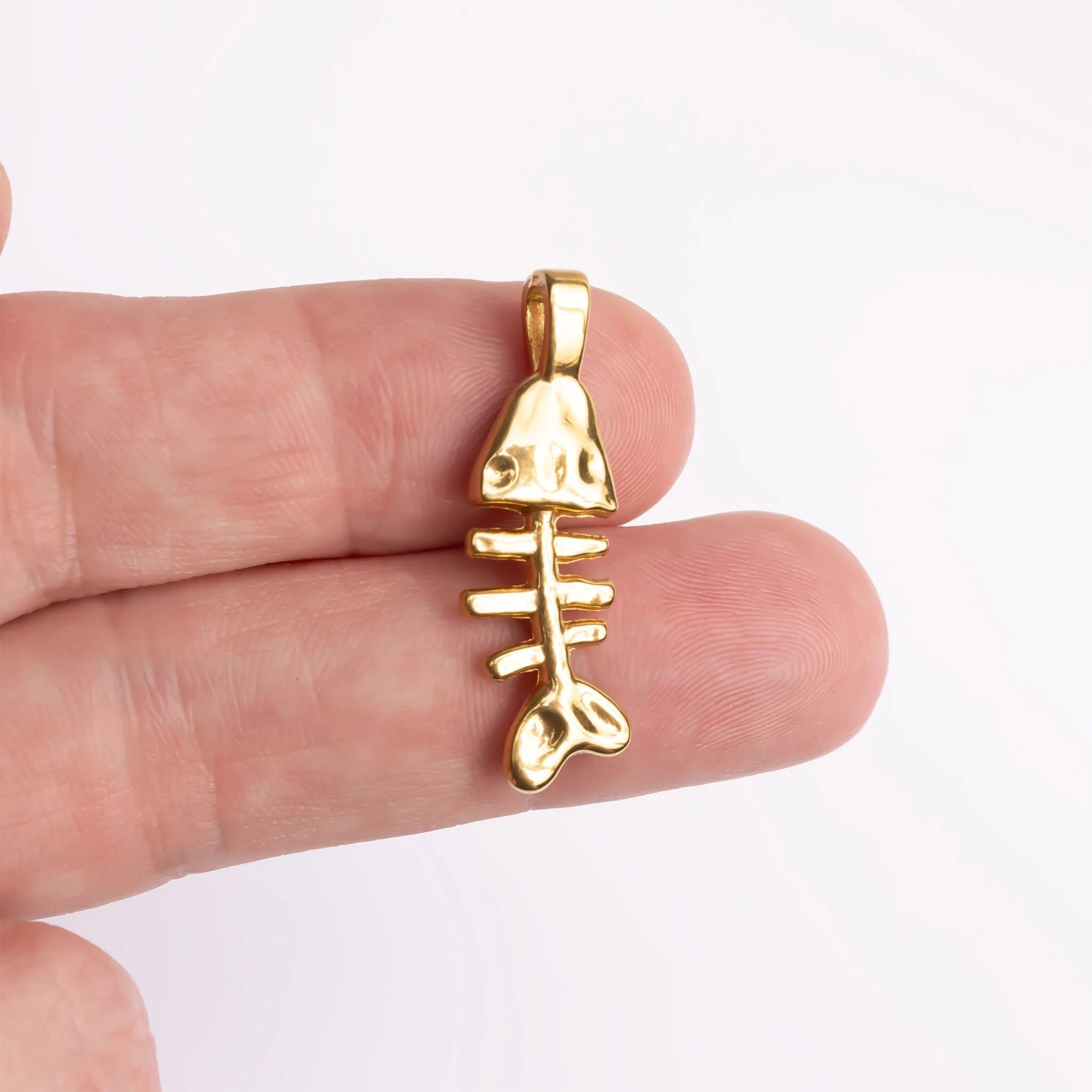 18K Gold Fish Bone Charm – Durable Gold Plated Stainless Steel Pendant - Charms | Sunflower Soul Boutique