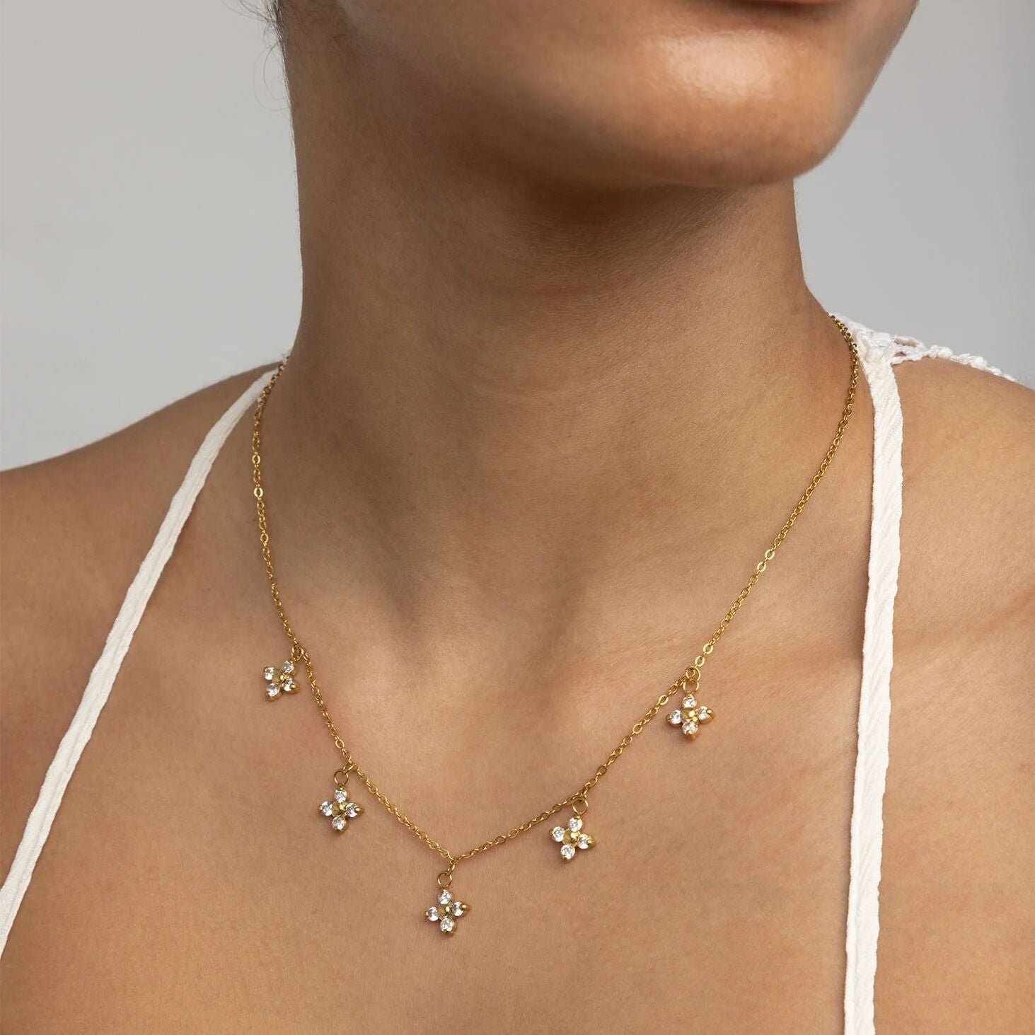 18K Gold Floral Necklace – Hypoallergenic Dangle Pendant With Stainless Steel Chain - Necklaces | Sunflower Soul Boutique