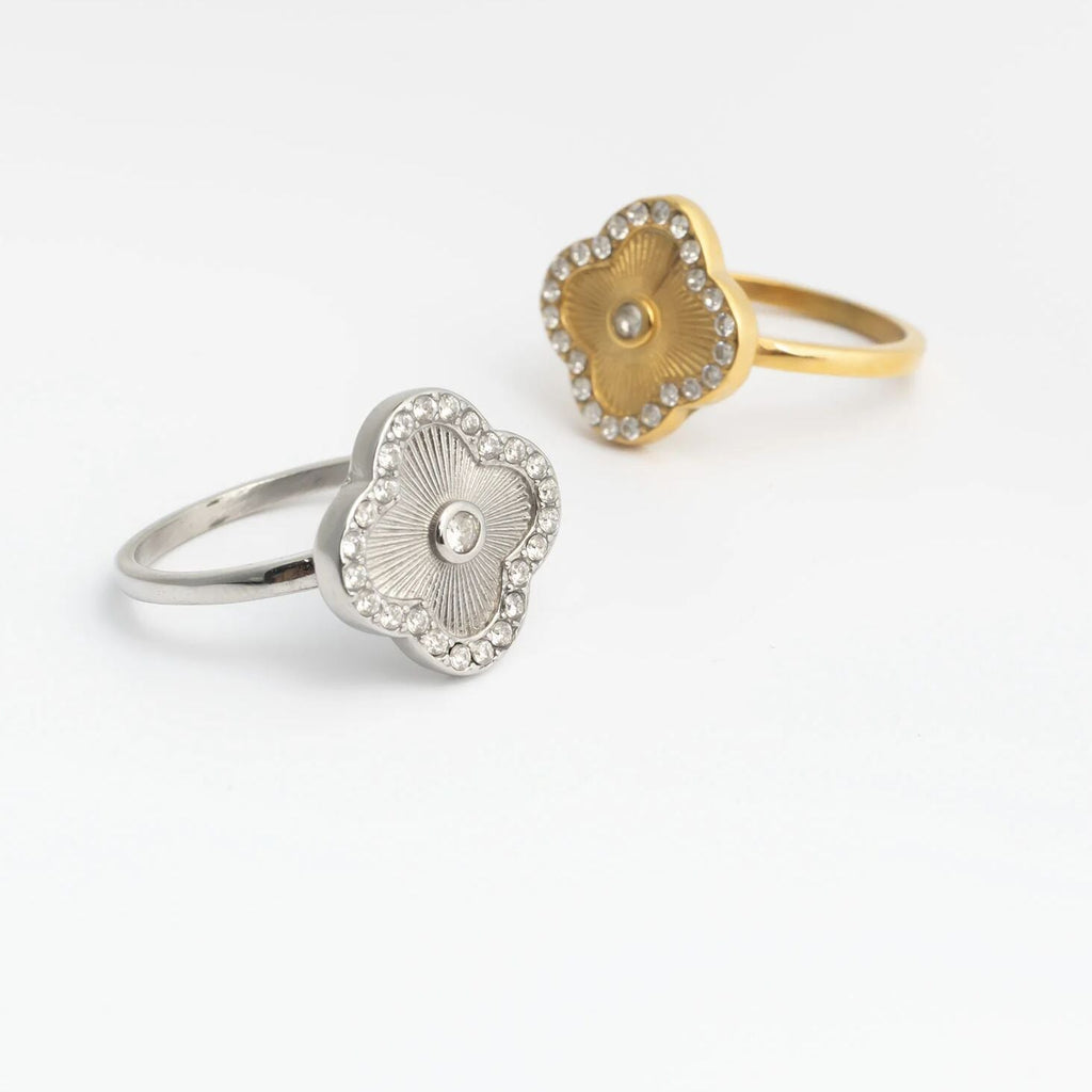 18K Gold Floral Ring – Hand Embossed Stainless Steel Ring With Fade Resistant Coating - Rings | Sunflower Soul Boutique
