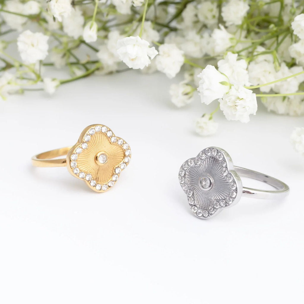 18K Gold Floral Ring – Hand Embossed Stainless Steel Ring With Fade Resistant Coating - Rings | Sunflower Soul Boutique