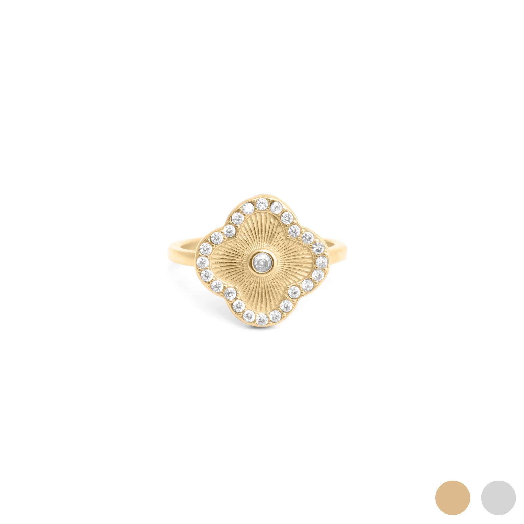 18K Gold Floral Ring – Hand Embossed Stainless Steel Ring With Fade Resistant Coating - Rings | Sunflower Soul Boutique