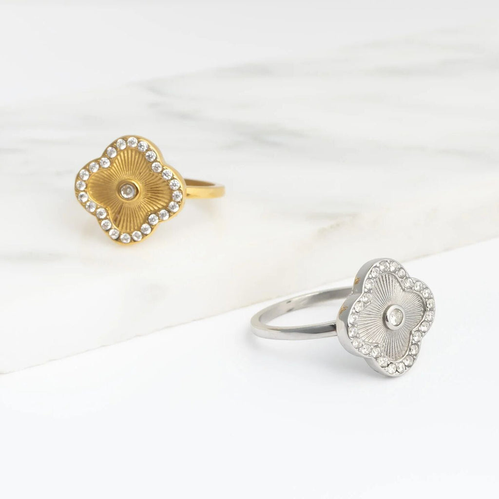 18K Gold Floral Ring – Hand Embossed Stainless Steel Ring With Fade Resistant Coating - Rings | Sunflower Soul Boutique