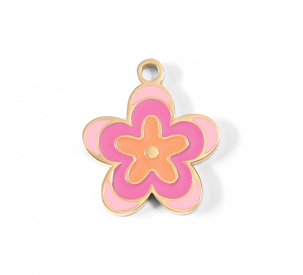 18K Gold Flower Charm – Pink Epoxy Pendant | Waterproof Floral Jewelry Accent - charm | Sunflower Soul Boutique