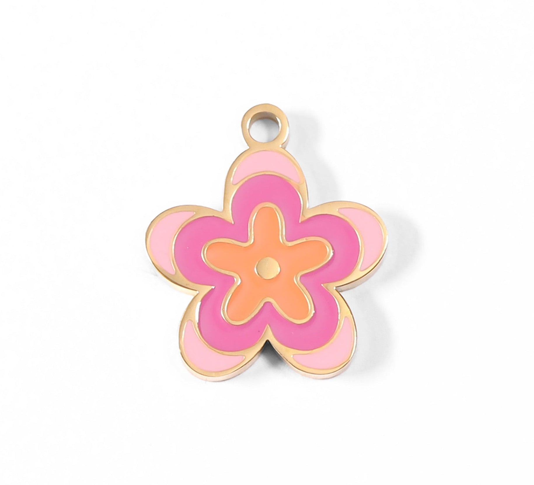 18K Gold Flower Charm – Pink Epoxy Pendant | Waterproof Floral Jewelry Accent - charm | Sunflower Soul Boutique