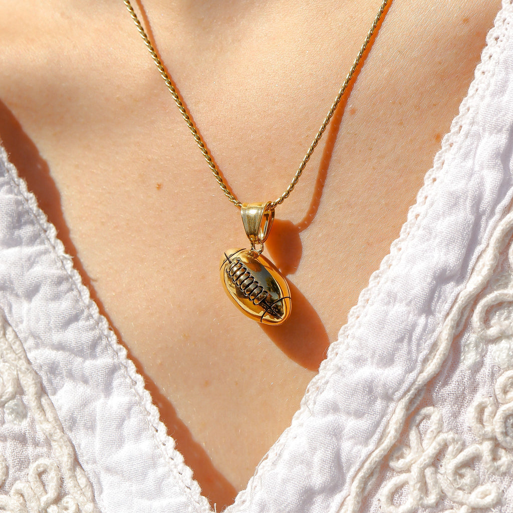 18K Gold Football Pendant – 3D Sports Jewelry Charm | PVD Coated Steel - Pendants | Sunflower Soul Boutique