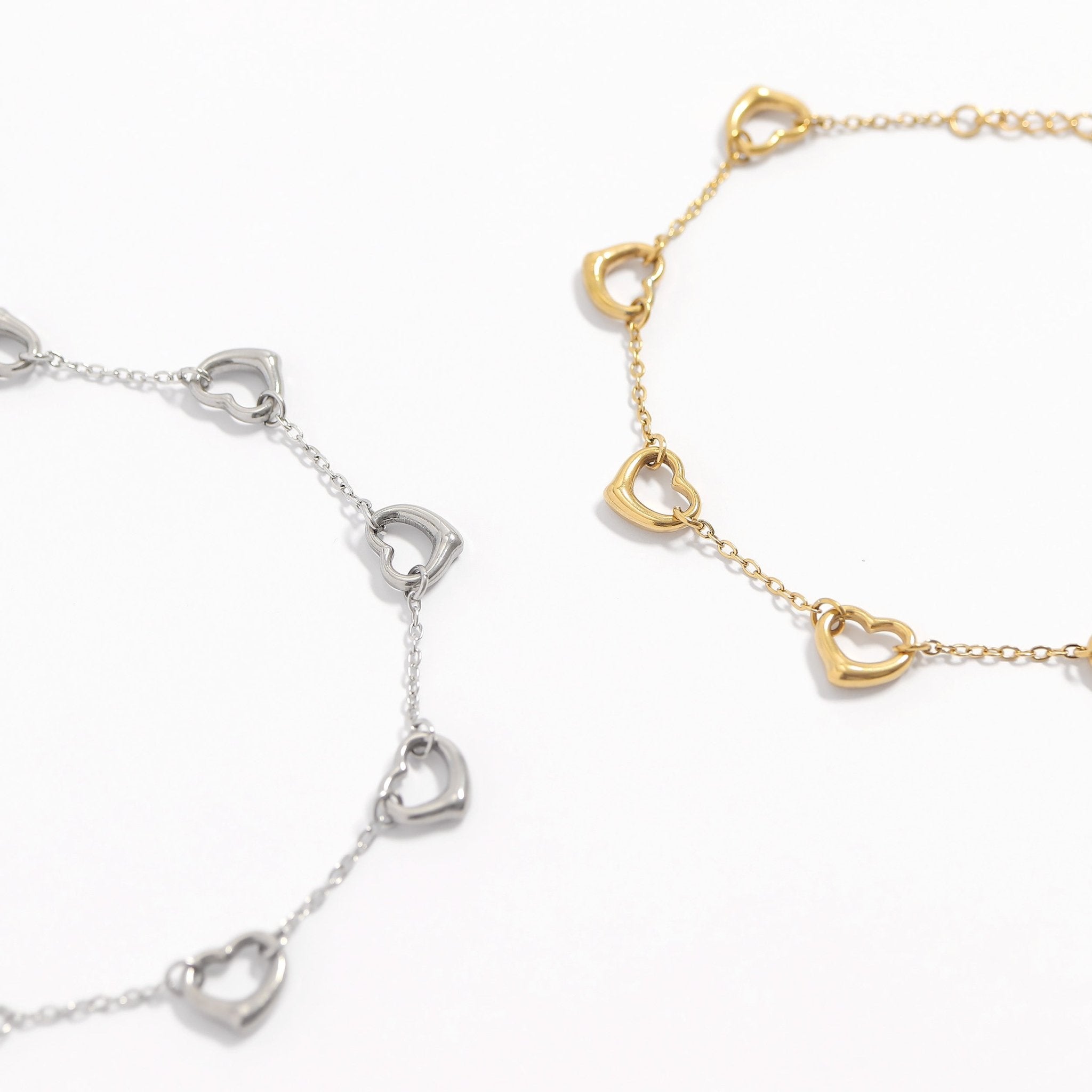 18K Gold Heart Bracelet – PVD Coated Stainless Steel Station Chain Jewelry - bracelet | Sunflower Soul Boutique
