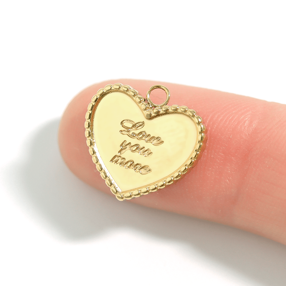18K Gold Heart Charm – Engraved Love You More Pendant | Durable Gold Plated Charm - charm | Sunflower Soul Boutique