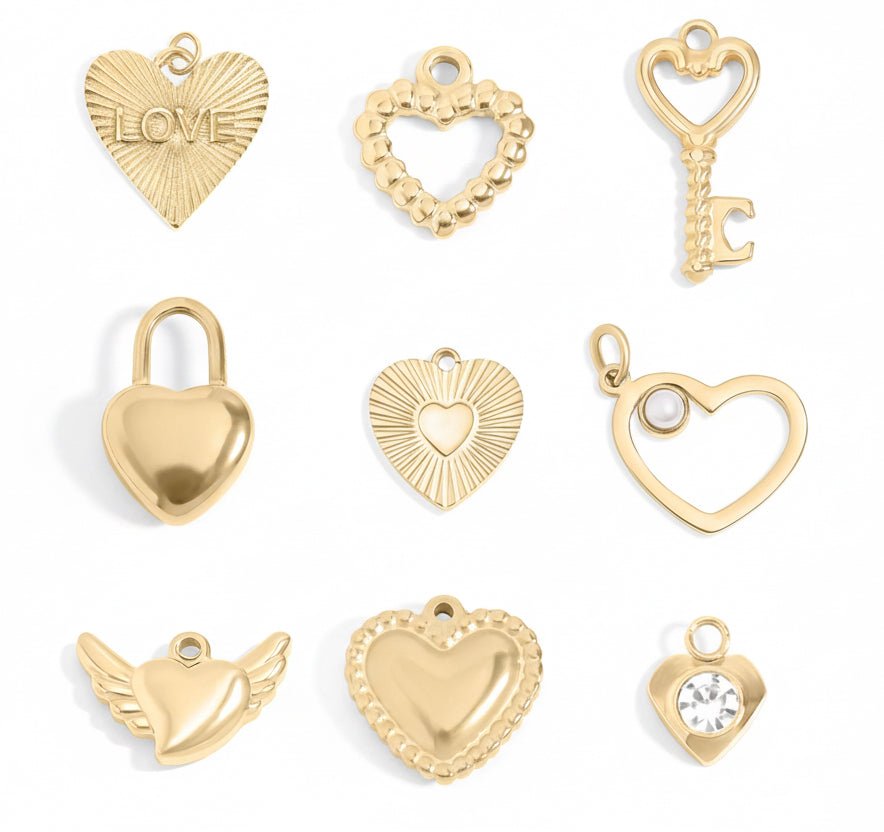 18K Gold Heart Charm Set – Hypoallergenic Stainless Steel Charms for Sensitive Skin - charm | Sunflower Soul Boutique