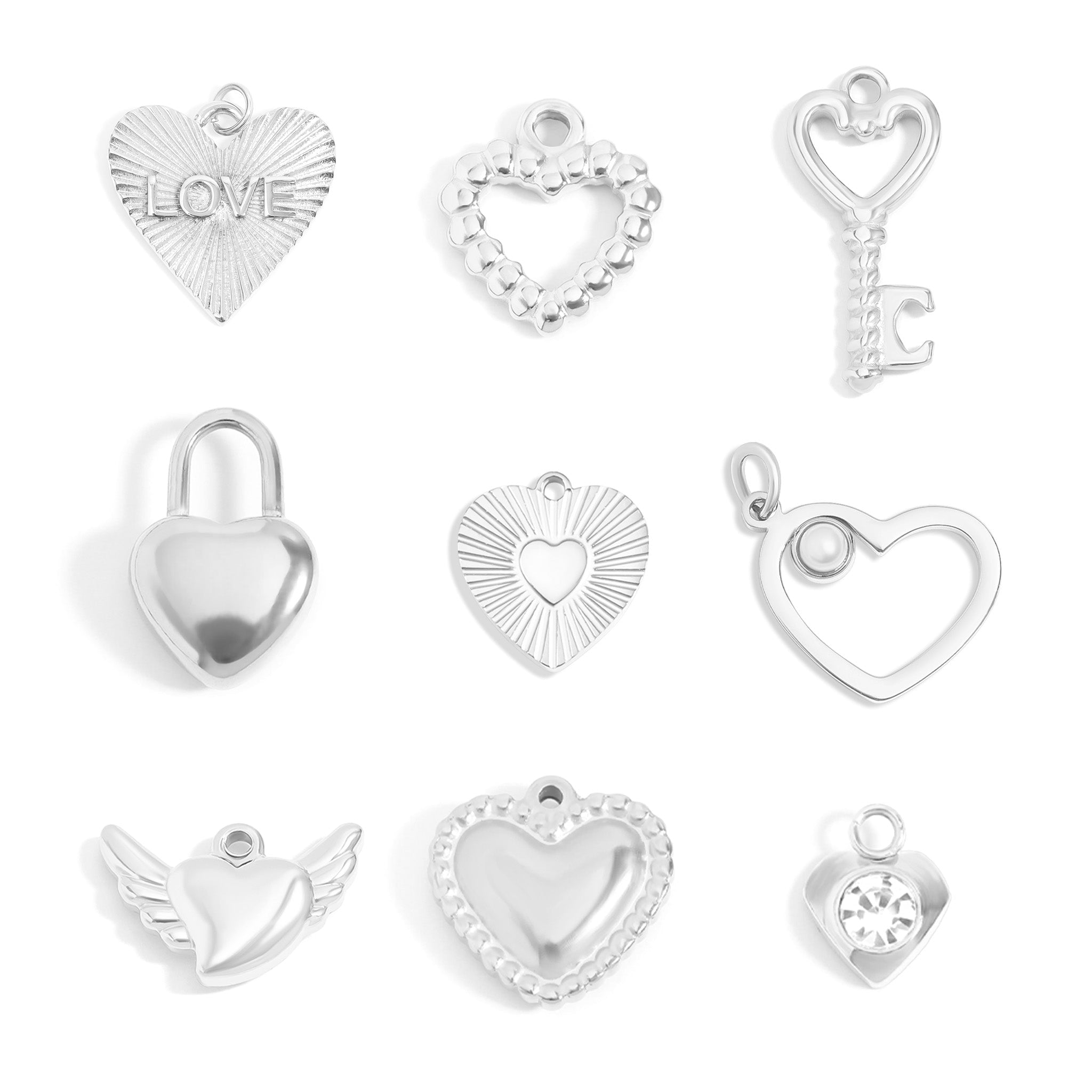 18K Gold Heart Charm Set – Hypoallergenic Stainless Steel Charms for Sensitive Skin - charm | Sunflower Soul Boutique
