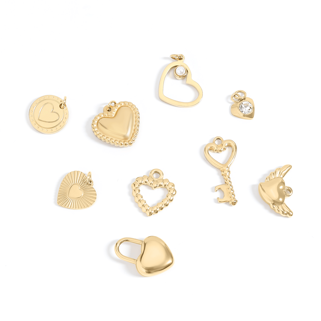 18K Gold Heart Charm Set – Hypoallergenic Stainless Steel Charms for Sensitive Skin - charm | Sunflower Soul Boutique