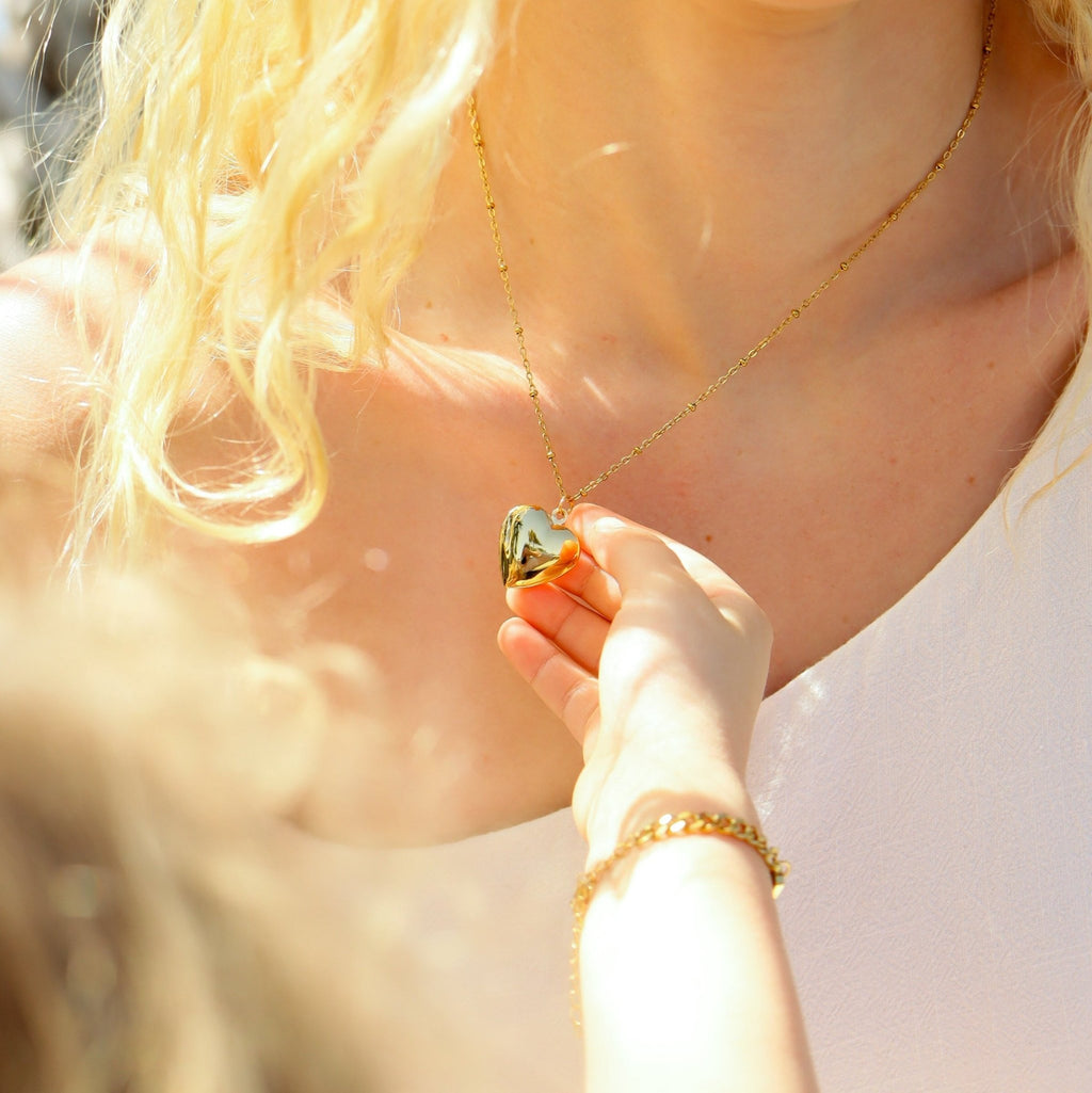 18K Gold Heart Locket – Stainless Steel Pendant | Photo Holder Keepsake Necklace - Charms | Sunflower Soul Boutique