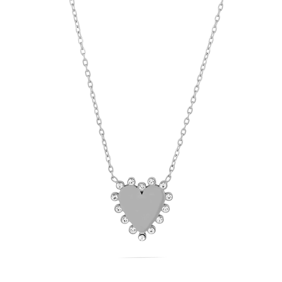 18K Gold PVD Stainless Steel Heart Pendant Necklace- silver main