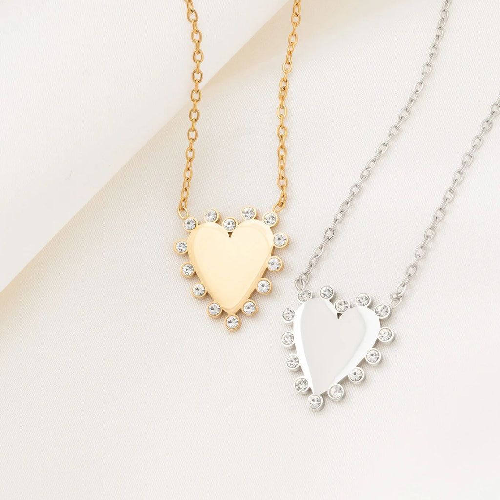 18K Gold PVD Stainless Steel Heart Pendant Necklace- gold and silver studio