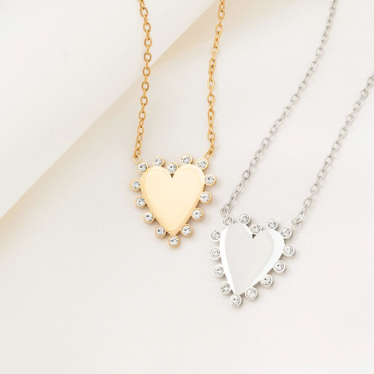 18K Gold PVD Stainless Steel Heart Pendant Necklace- gold and silver studio