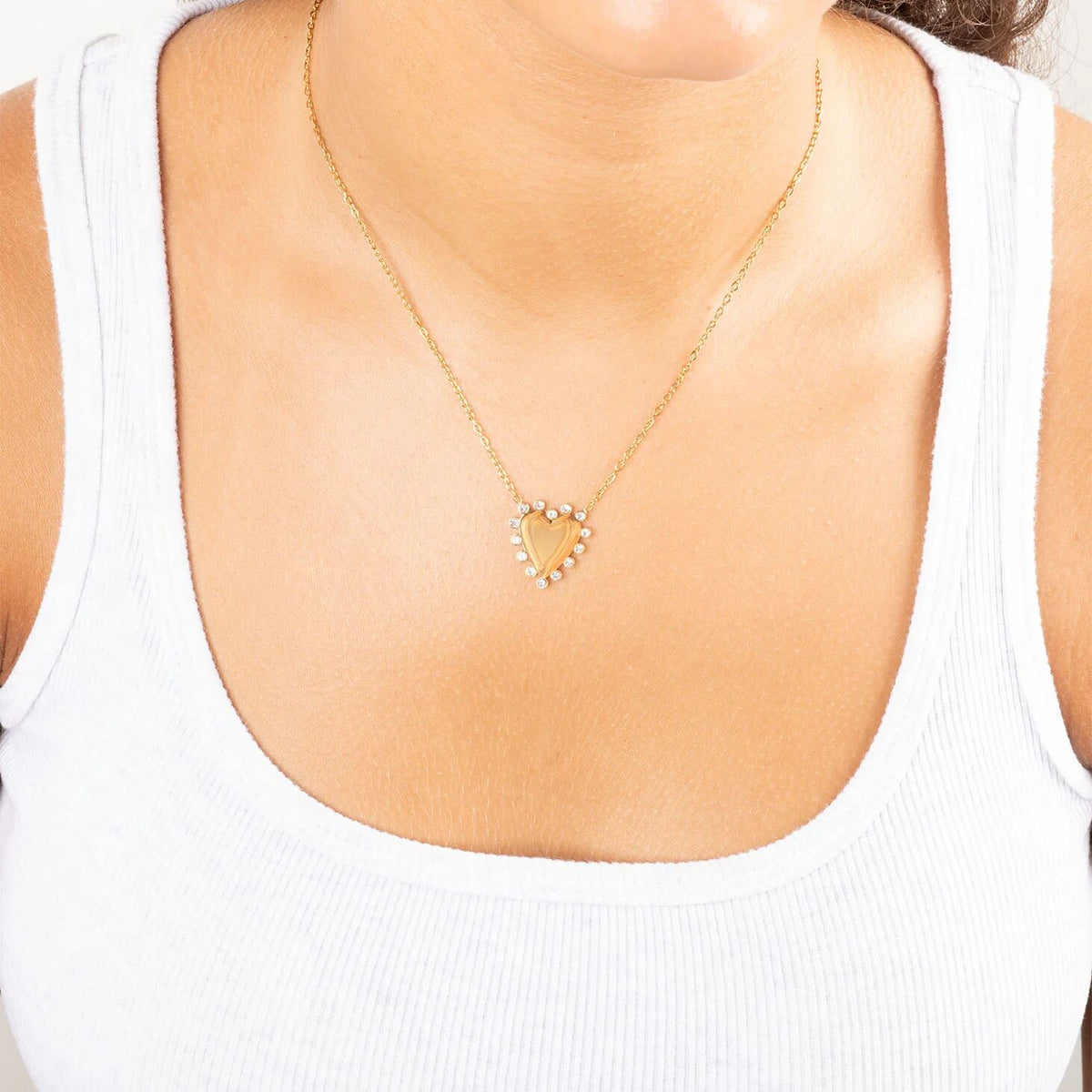 18K Gold PVD Stainless Steel Heart Pendant Necklace- gold model
