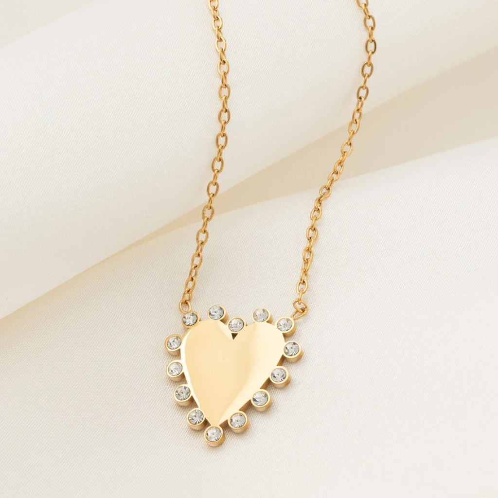 18K Gold PVD Stainless Steel Heart Pendant Necklace- gold studio