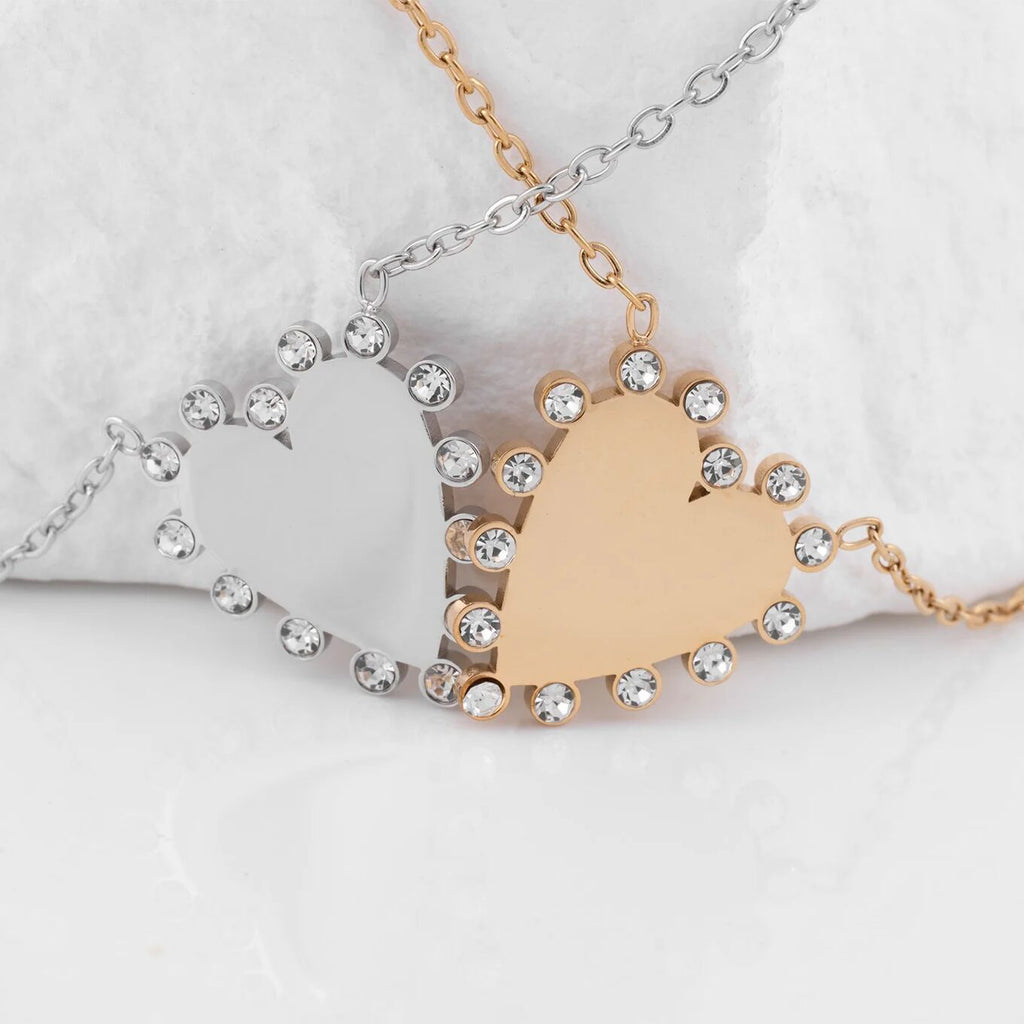 18K Gold PVD Stainless Steel Heart Pendant Necklace- gold and silver studio