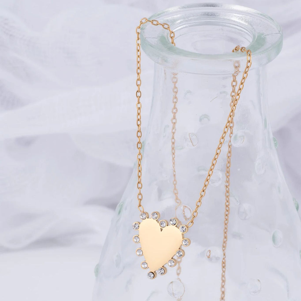 18K Gold PVD Stainless Steel Heart Pendant Necklace- gold studio