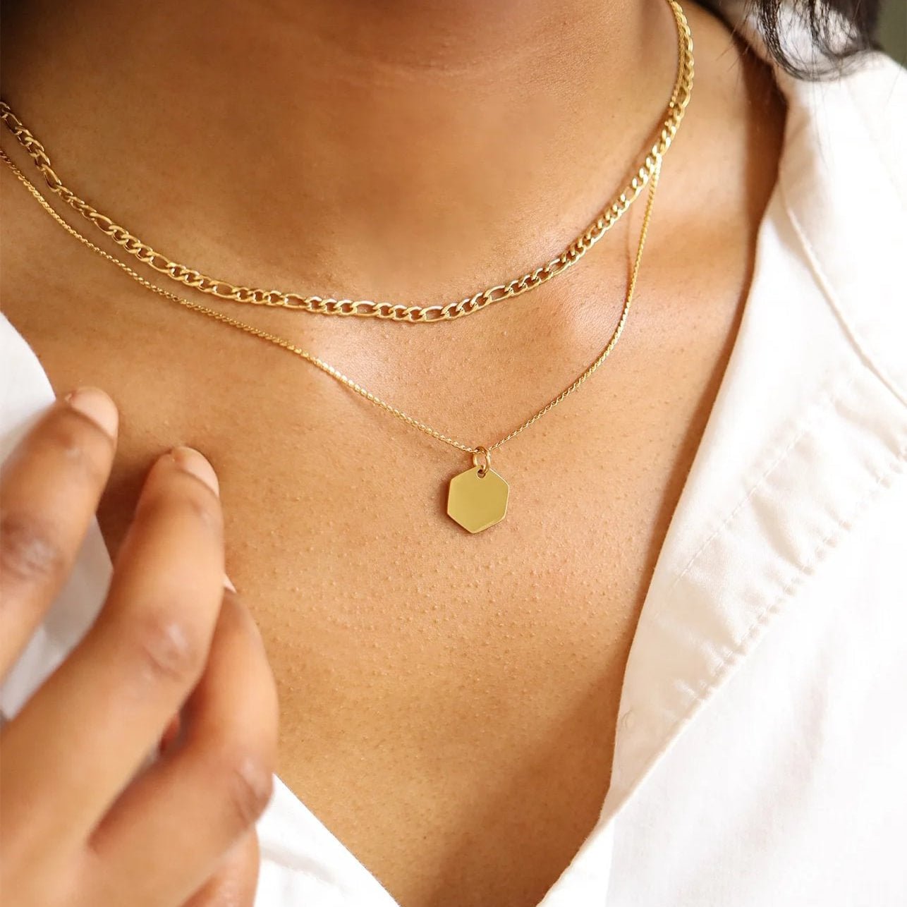 18K Gold Hexagon Pendant – Durable Surgical Steel Blank Engraving Charm - Pendants | Sunflower Soul Boutique
