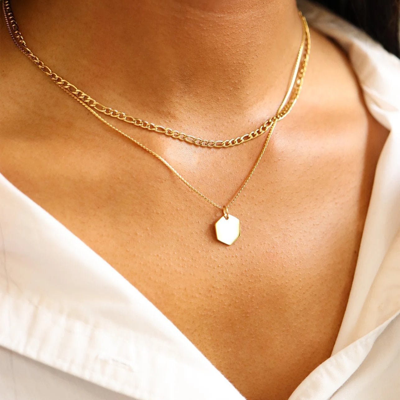18K Gold Hexagon Pendant – Durable Surgical Steel Blank Engraving Charm - Pendants | Sunflower Soul Boutique