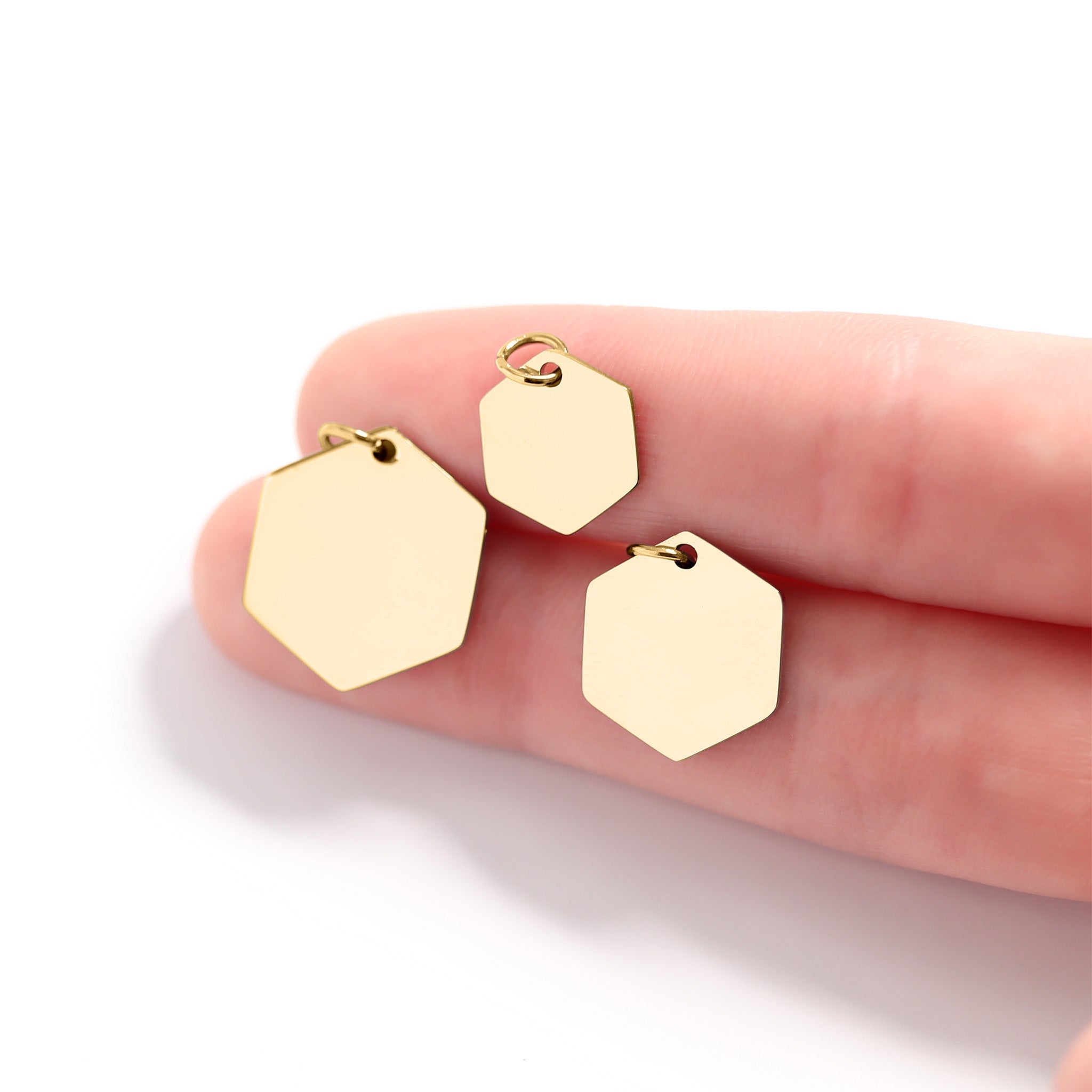 18K Gold Hexagon Pendant – Durable Surgical Steel Blank Engraving Charm - Pendants | Sunflower Soul Boutique