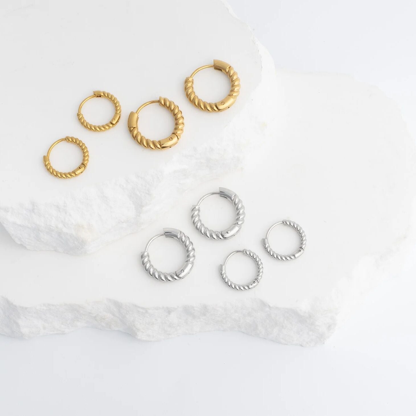 18K Gold Hoop Earrings – Twisted Hoop Design | Hypoallergenic Stainless Steel - Earrings | Sunflower Soul Boutique