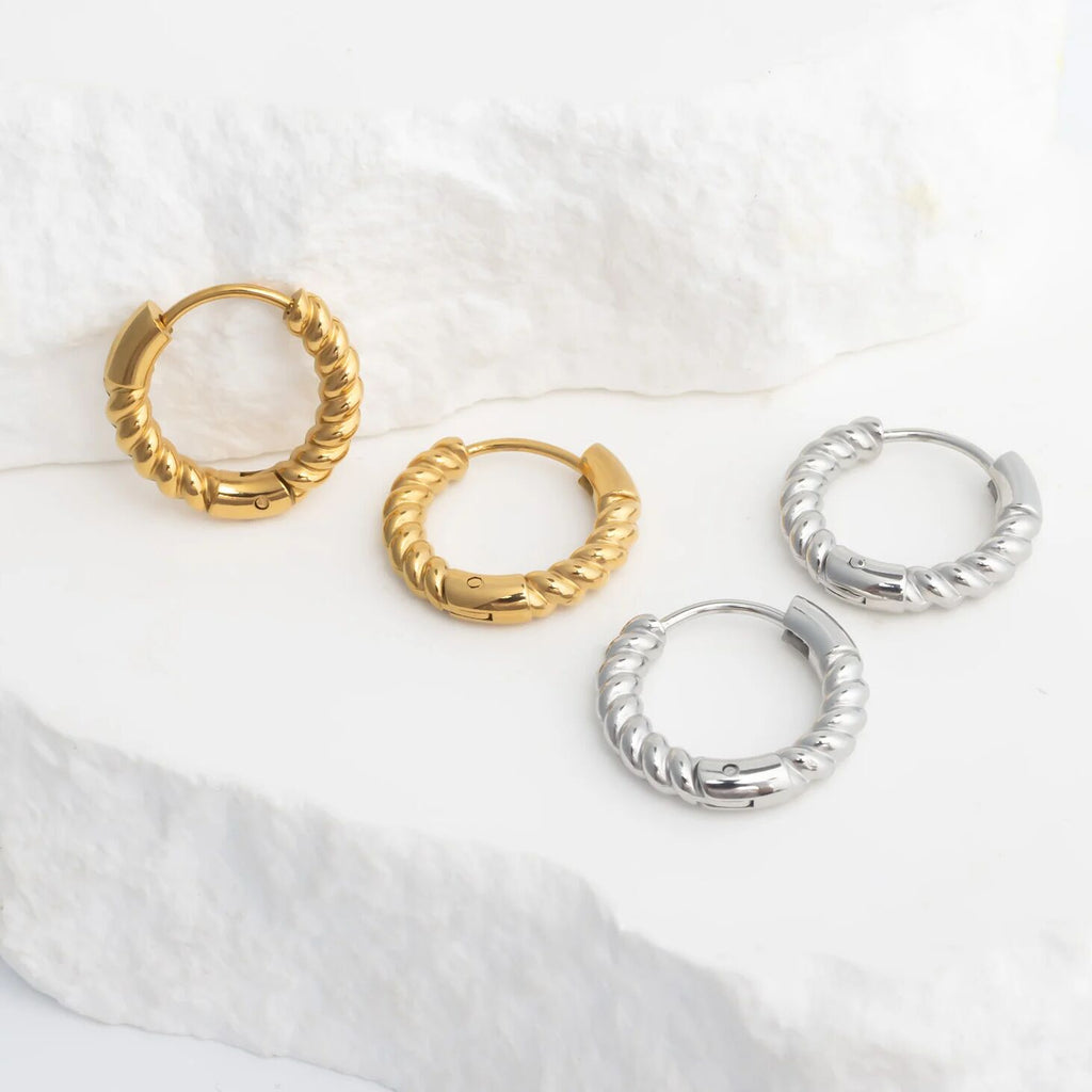 18K Gold Hoop Earrings – Twisted Hoop Design | Hypoallergenic Stainless Steel - Earrings | Sunflower Soul Boutique