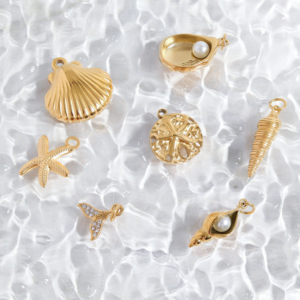 18K Gold Horn Charm – Waterproof Stainless Steel Shell Shaped Pendant for Ocean Lovers - charm | Sunflower Soul Boutique