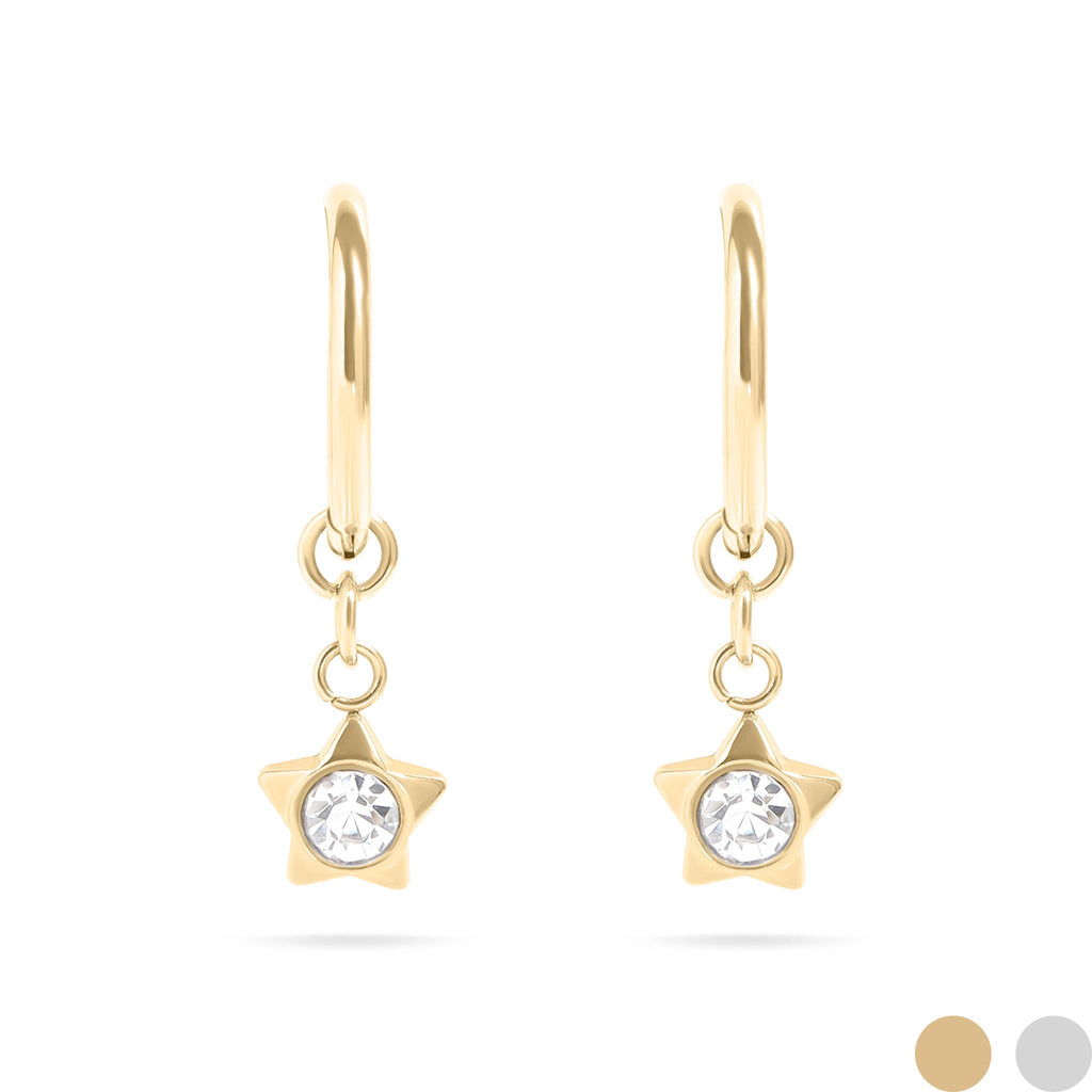 18K Gold Huggie Earrings – Celestial CZ Star Pendant | Hypoallergenic Gold Hoops - Earrings | Sunflower Soul Boutique