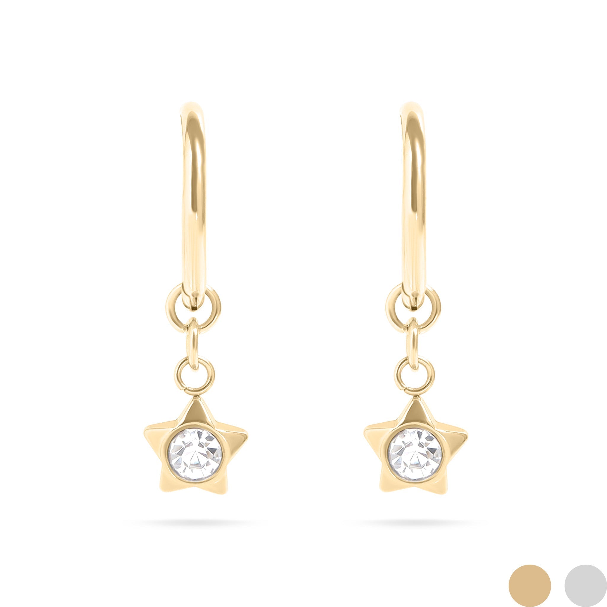 18K Gold Huggie Earrings – Celestial CZ Star Pendant | Hypoallergenic Gold Hoops - Earrings | Sunflower Soul Boutique