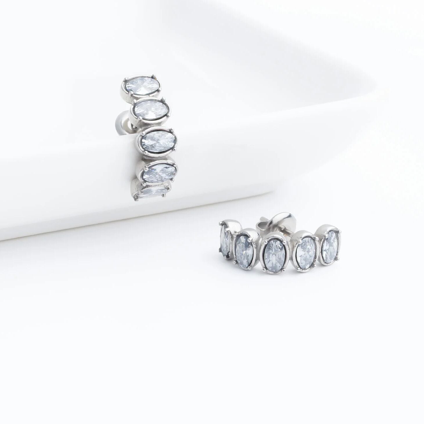 18K Gold Huggie Earrings – Premium Stainless Steel Oval Stone Hoops With Clear Emerald - Earrings | Sunflower Soul Boutique