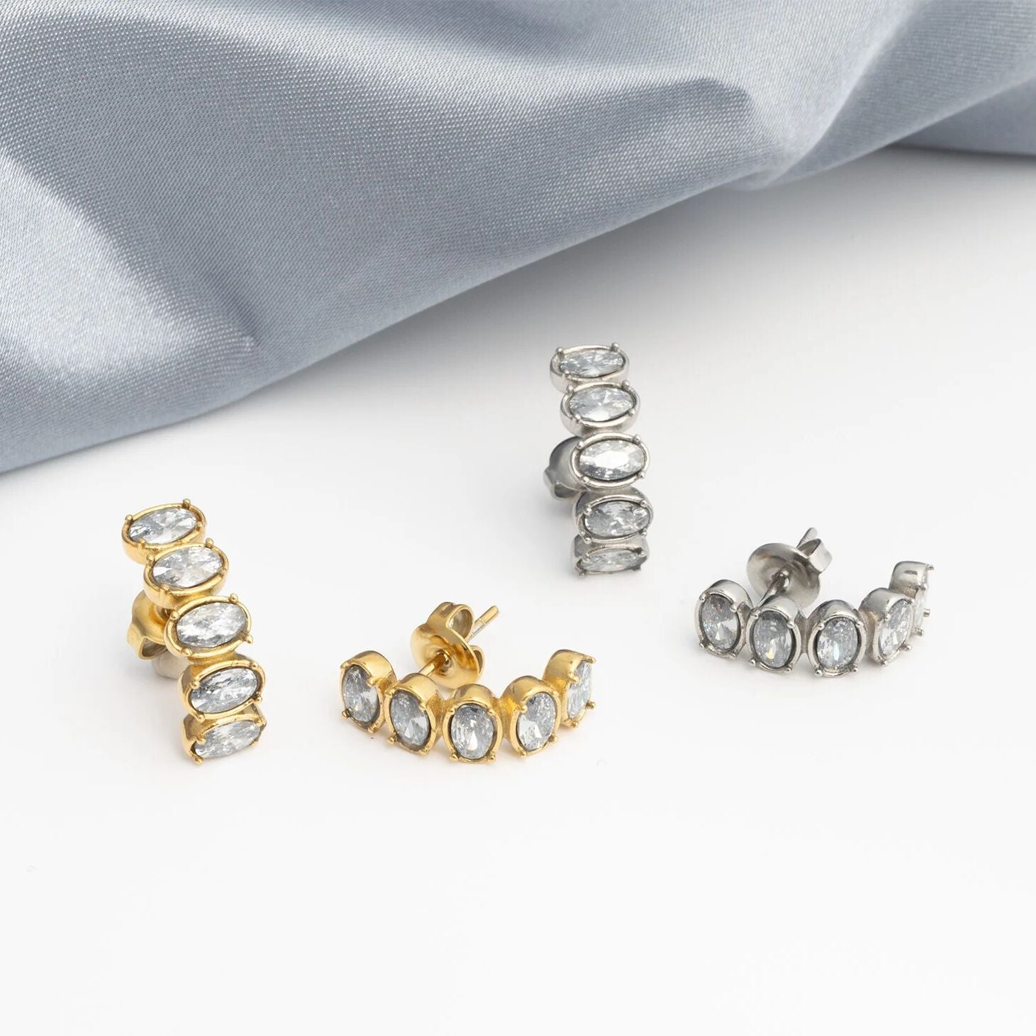 18K Gold Huggie Earrings – Premium Stainless Steel Oval Stone Hoops With Clear Emerald - Earrings | Sunflower Soul Boutique