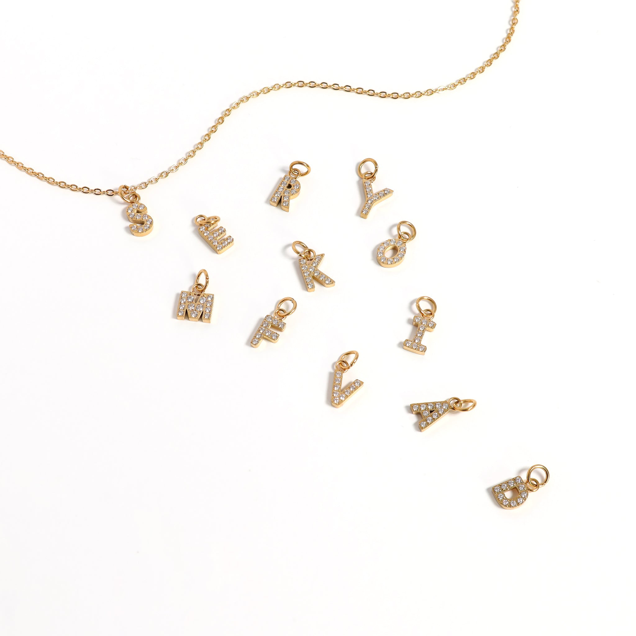 18k Gold Initial Charms – Pave CZ Letter Pendants | Hypoallergenic Stainless Steel Jewelry - Pendants | Sunflower Soul Boutique