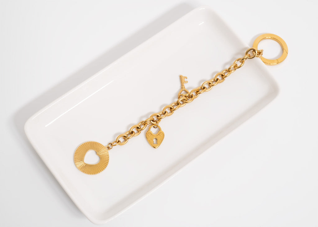 18K Gold Key Chain – Stainless Steel Keychain with Circle Clasp & Charm Holder - Accessories | Sunflower Soul Boutique