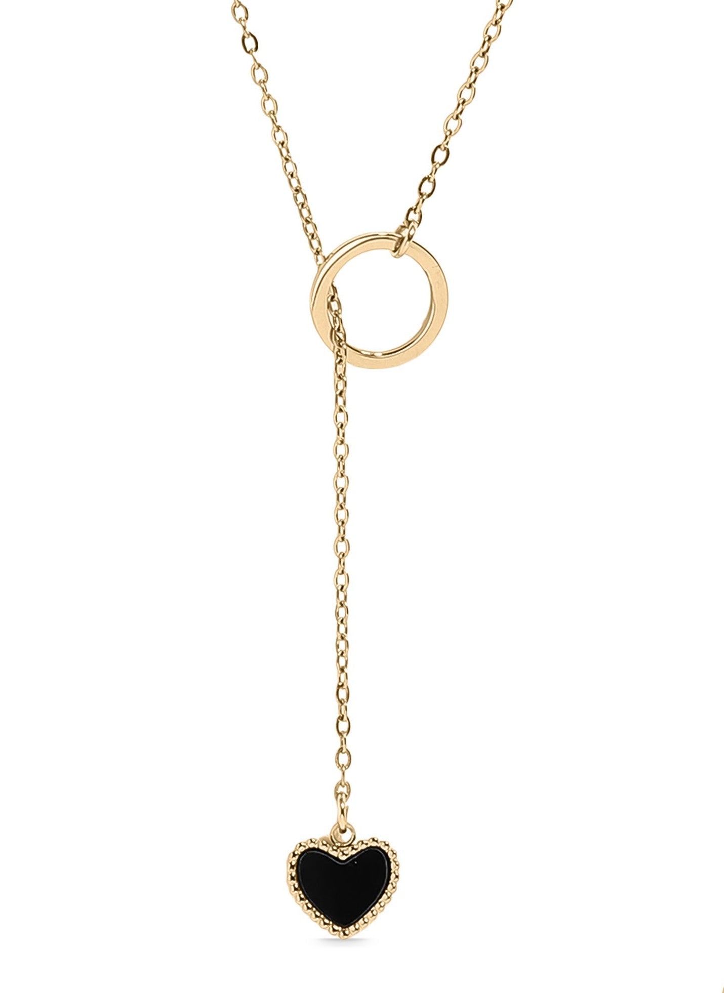 18K Gold Lariat Necklace – Black Heart Pendant | Hypoallergenic Stainless Steel Jewelry - Necklaces | Sunflower Soul Boutique