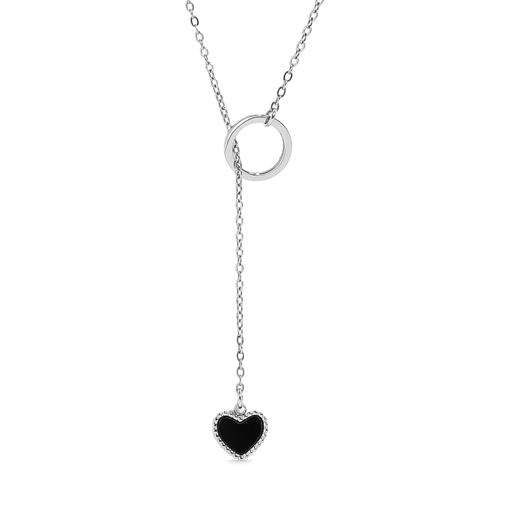 18K Gold Lariat Necklace – Black Heart Pendant | Hypoallergenic Stainless Steel Jewelry - Necklaces | Sunflower Soul Boutique