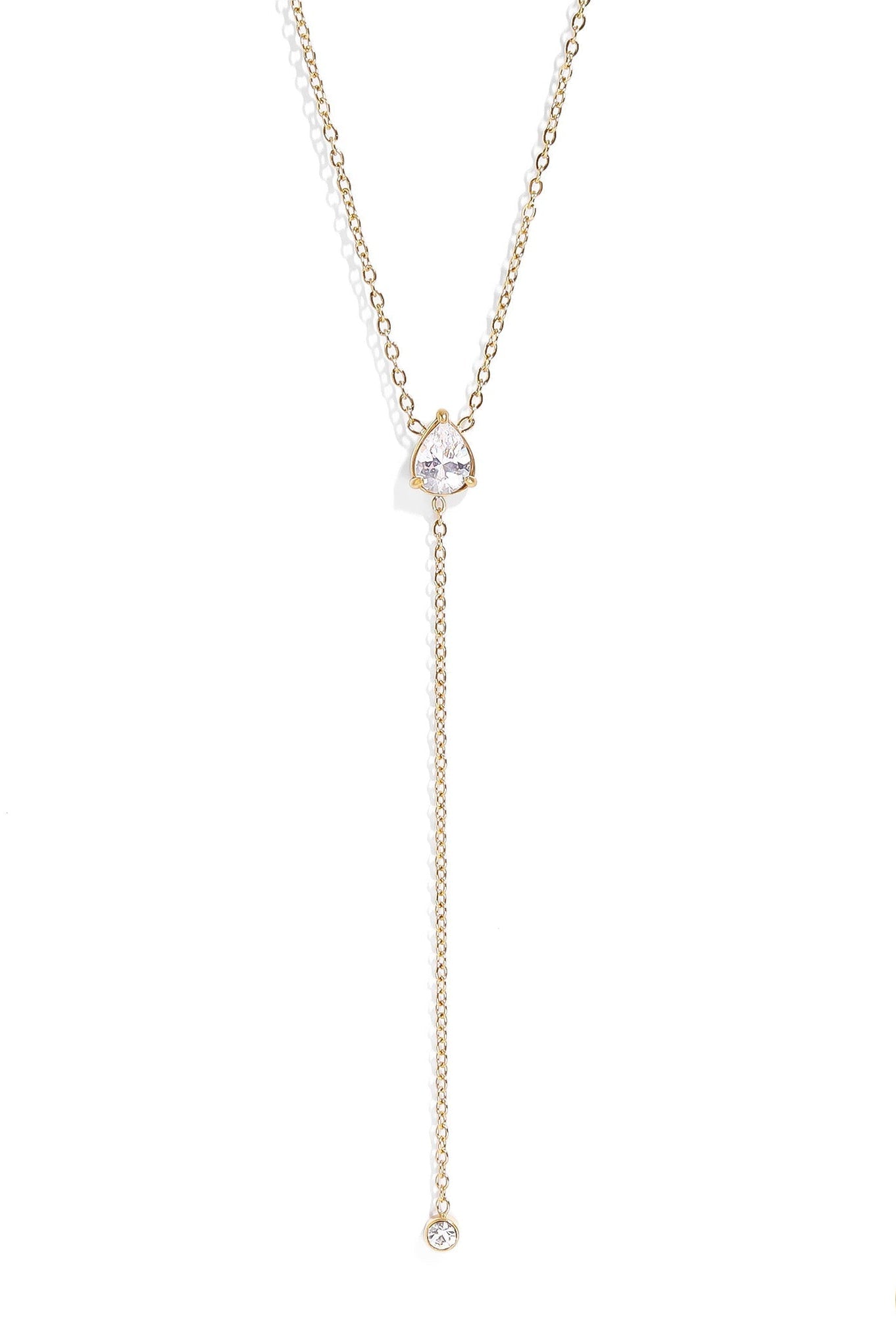 18K Gold Lariat Necklace – Elegant Teardrop Pendant With Stainless Steel Jewelry - Necklaces | Sunflower Soul Boutique
